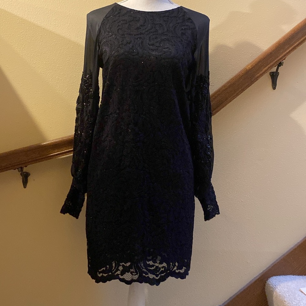 Loyd Ford Lace Overlay Mini with Beaded Sleeves